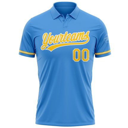 Personalized Powder Blue Yellow-White Performance Vapor Golf Polo Shirt Team Custom Name and Number