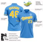 Personalized Powder Blue Yellow-White Performance Vapor Golf Polo Shirt Team Custom Name and Number