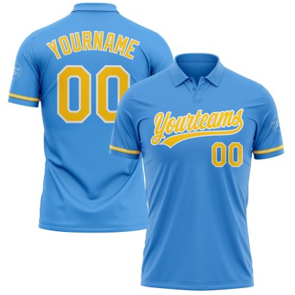 Personalized Powder Blue Yellow-White Performance Vapor Golf Polo Shirt Team Custom Name and Number