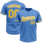 Personalized Powder Blue Yellow-White Two-Button Unisex Softball Jersey Team Custom Name and Number