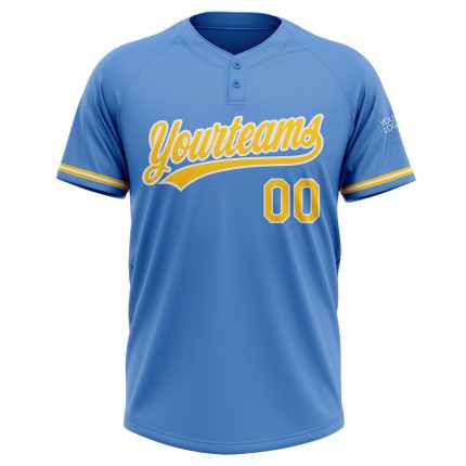Personalized Powder Blue Yellow-White Two-Button Unisex Softball Jersey Team Custom Name and Number