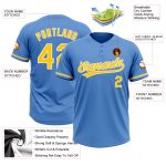 Personalized Powder Blue Yellow-White Two-Button Unisex Softball Jersey Team Custom Name and Number
