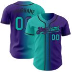 Personalized Purple Aqua-Black Authentic Gradient Fashion Baseball Jersey Team Custom Name and Number