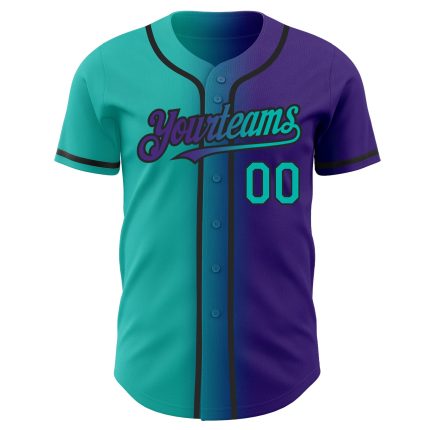 Personalized Purple Aqua-Black Authentic Gradient Fashion Baseball Jersey Team Custom Name and Number