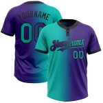 Personalized Purple Aqua-Black Gradient Fashion Two-Button Unisex Softball Jersey Team Custom Name and Number