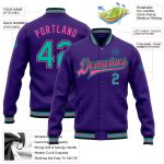 Personalized Purple Aqua Black-Pink Bomber Full-Snap Varsity Letterman Jacket Team Custom Name and Number