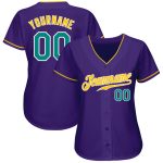 Personalized Purple Aqua-Gold Authentic Baseball Jersey