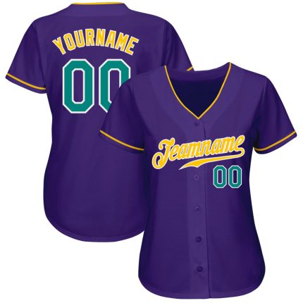 Personalized Purple Aqua-Gold Authentic Baseball Jersey