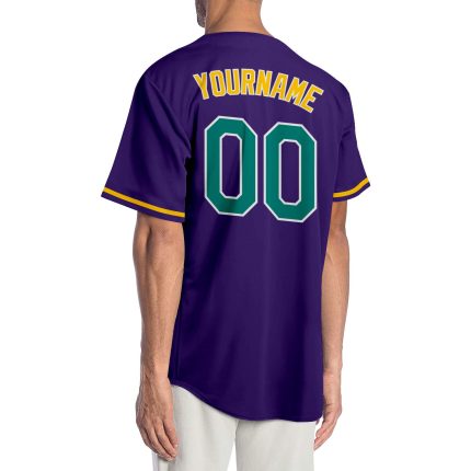Personalized Purple Aqua-Gold Authentic Baseball Jersey Team Custom Name and Number