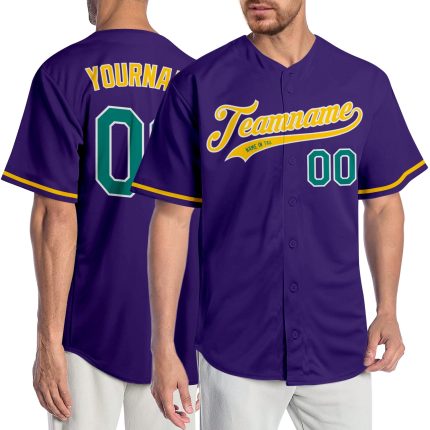 Personalized Purple Aqua-Gold Authentic Baseball Jersey Team Custom Name and Number