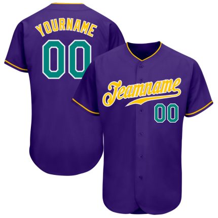 Personalized Purple Aqua-Gold Authentic Baseball Jersey