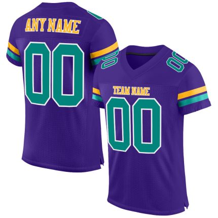 Personalized Purple Aqua-Gold Mesh Authentic Football Jersey Team Custom Name and Number
