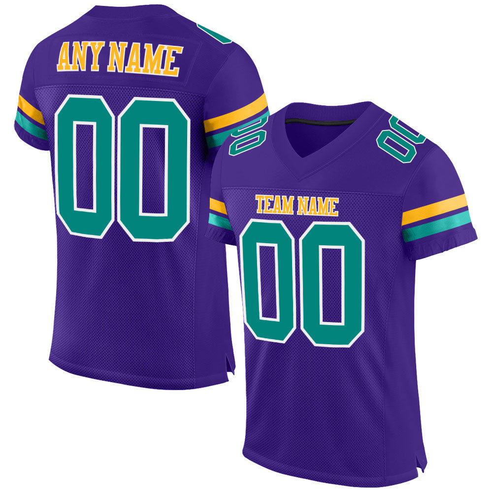 Personalized Purple Aqua-Gold Mesh Authentic Football Jersey Team Custom Name and Number