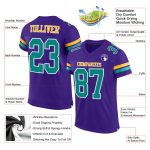 Personalized Purple Aqua-Gold Mesh Authentic Football Jersey Team Custom Name and Number