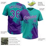 Personalized Purple Aqua-White 3D Pattern Abstract Brush Stroke Two-Button Unisex Softball Jersey Team Custom Name and Number