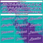 Personalized Purple Aqua-White 3D Pattern Design Abstract Brush Stroke Performance T-Shirt Team Custom Name and Number