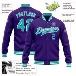 Personalized Purple Aqua-White Bomber Full-Snap Varsity Letterman Jacket Team Custom Name and Number
