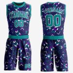 Personalized Purple Aqua-White Music Festival Round Neck Sublimation Basketball Suit Jersey Team Custom Name and Number