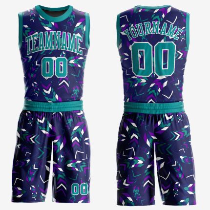 Personalized Purple Aqua-White Music Festival Round Neck Sublimation Basketball Suit Jersey Team Custom Name and Number