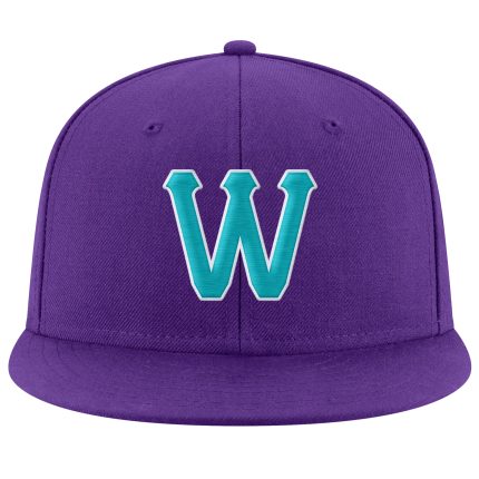 Personalized Purple Aqua-White Stitched Adjustable Snapback Hat Team Custom Name and Number