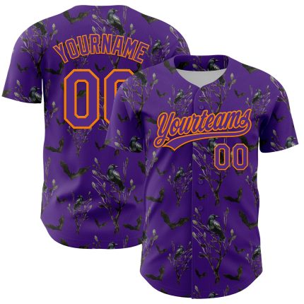 Personalized Purple Bay Orange 3D Pattern Halloween Authentic Baseball Jersey Team Custom Name and Number