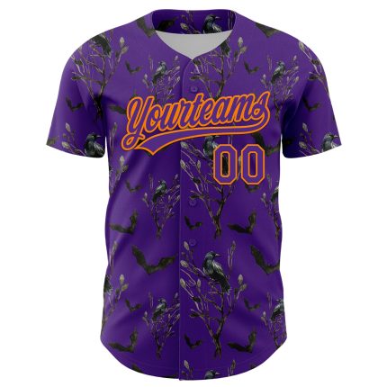 Personalized Purple Bay Orange 3D Pattern Halloween Authentic Baseball Jersey Team Custom Name and Number