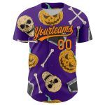 Personalized Purple Bay Orange-Black 3D Pattern Halloween Skull Authentic Baseball Jersey