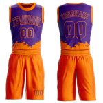 Personalized Purple Bay Orange Color Splash Round Neck Sublimation Basketball Suit Jersey Team Custom Name and Number