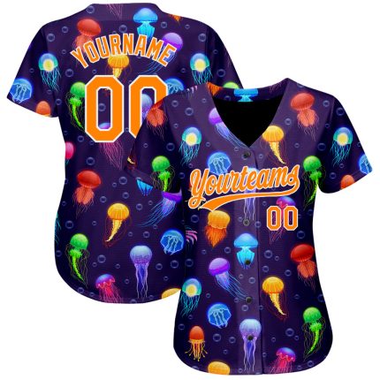 Personalized Purple Bay Orange-White 3D Pattern Design Colorful Cartoon Jellyfish Authentic Baseball Jersey Team Custom Name and Number