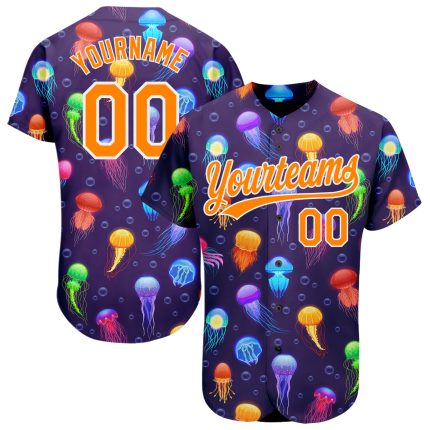 Personalized Purple Bay Orange-White 3D Pattern Design Colorful Cartoon Jellyfish Authentic Baseball Jersey Team Custom Name and Number