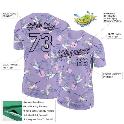 Personalized Purple Black 3D Pattern Design Animal Crane Performance T-Shirt Team Custom Name and Number
