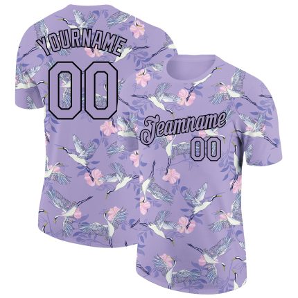 Personalized Purple Black 3D Pattern Design Animal Crane Performance T-Shirt Team Custom Name and Number