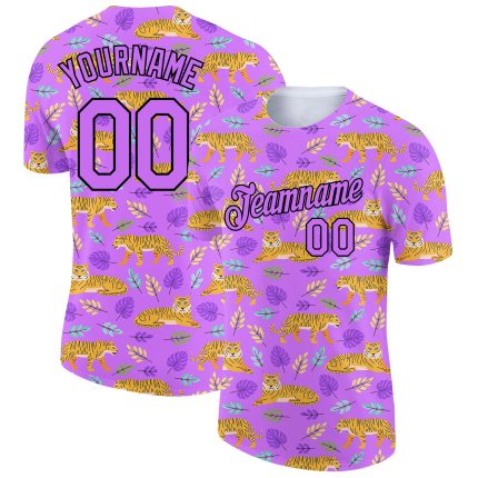 Personalized Purple Black 3D Pattern Design Tiger Performance T-Shirt Team Custom Name and Number