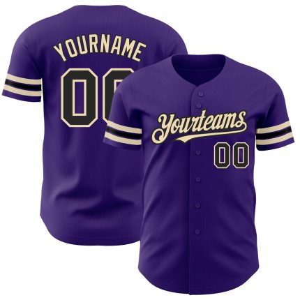 Personalized Purple Black-City Cream Authentic Baseball Jersey Team Custom Name and Number
