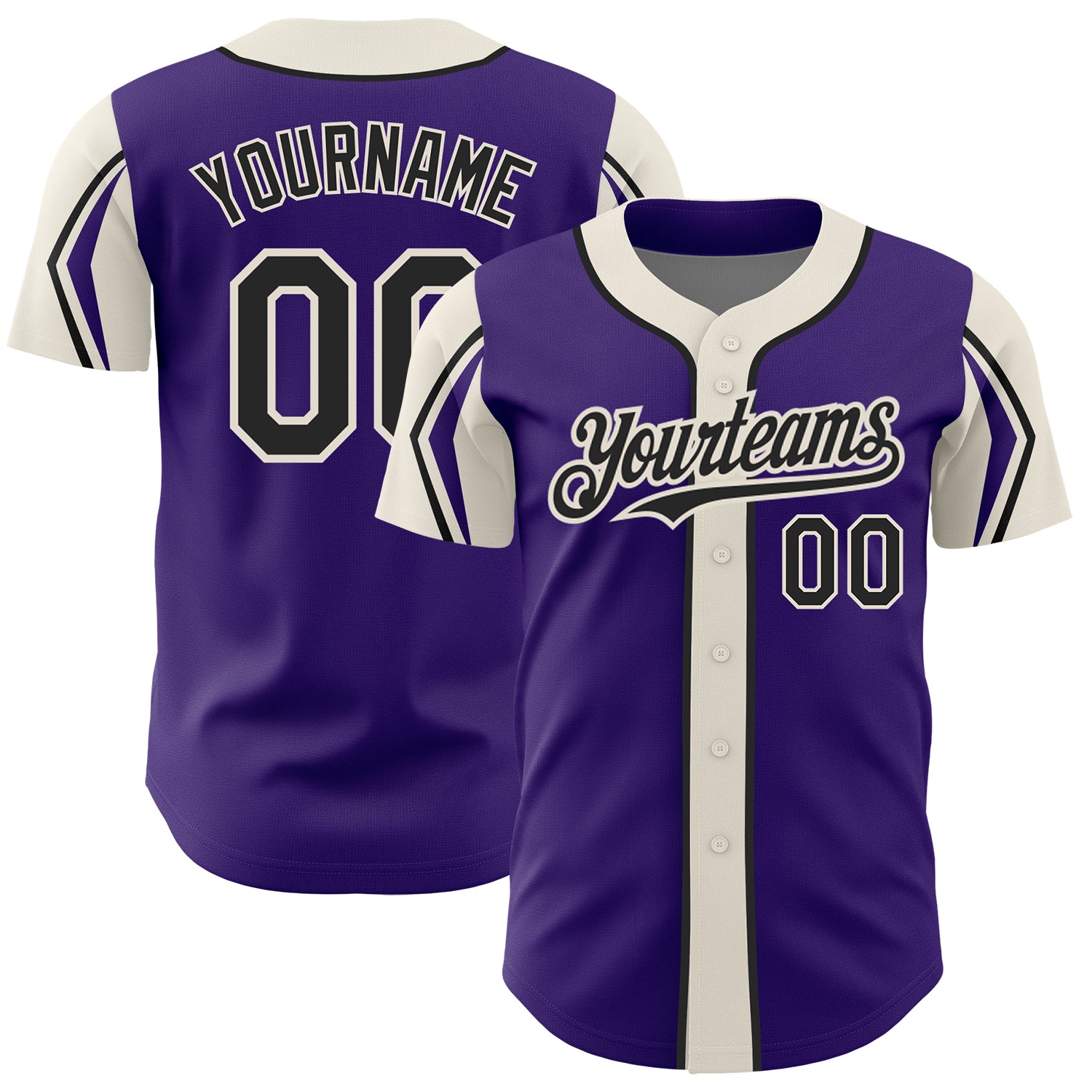 Personalized Purple Black-Cream 3 Colors Arm Shapes Authentic Baseball Jersey Team Custom Name and Number
