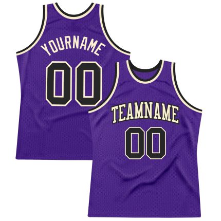 Personalized Purple Black-Cream Authentic Throwback Basketball Jersey Team Custom Name and Number