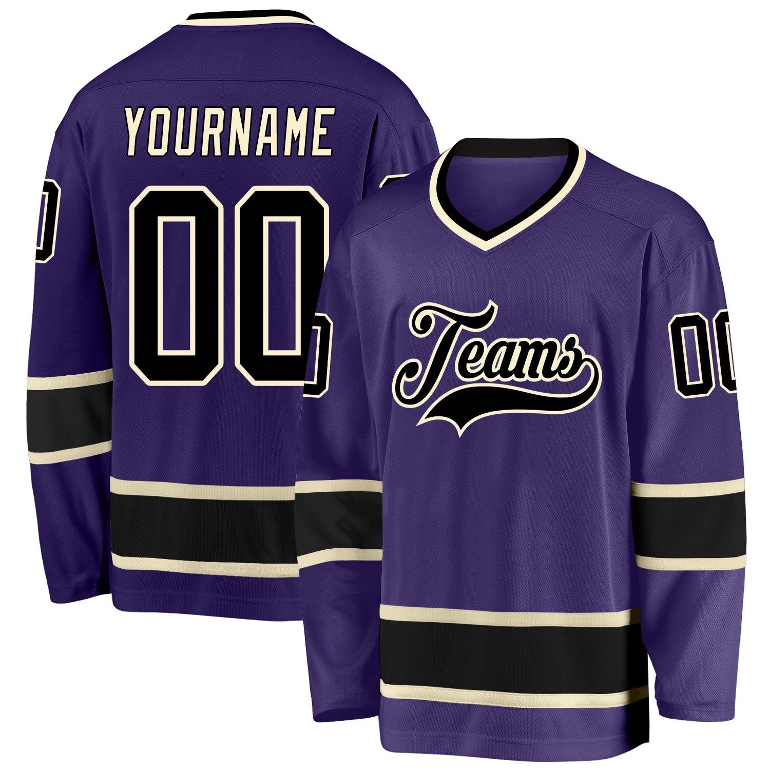 Personalized Purple Black-Cream Hockey Jersey Team Custom Name and Number