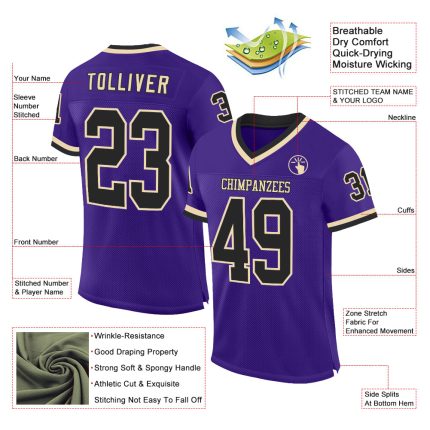Personalized Purple Black-Cream Mesh Authentic Throwback Football Jersey Team Custom Name and Number