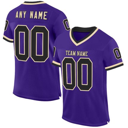 Personalized Purple Black-Cream Mesh Authentic Throwback Football Jersey Team Custom Name and Number