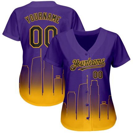 Personalized Purple Black-Gold 3D Los Angeles City Edition Fade Fashion Authentic Baseball Jersey Team Custom Name and Number