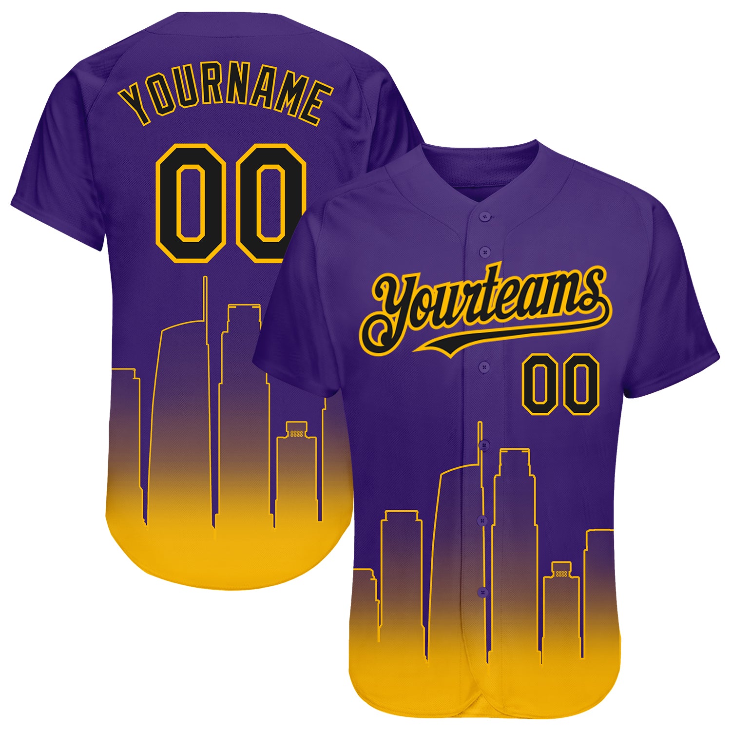 Personalized Purple Black-Gold 3D Los Angeles City Edition Fade Fashion Authentic Baseball Jersey Team Custom Name and Number