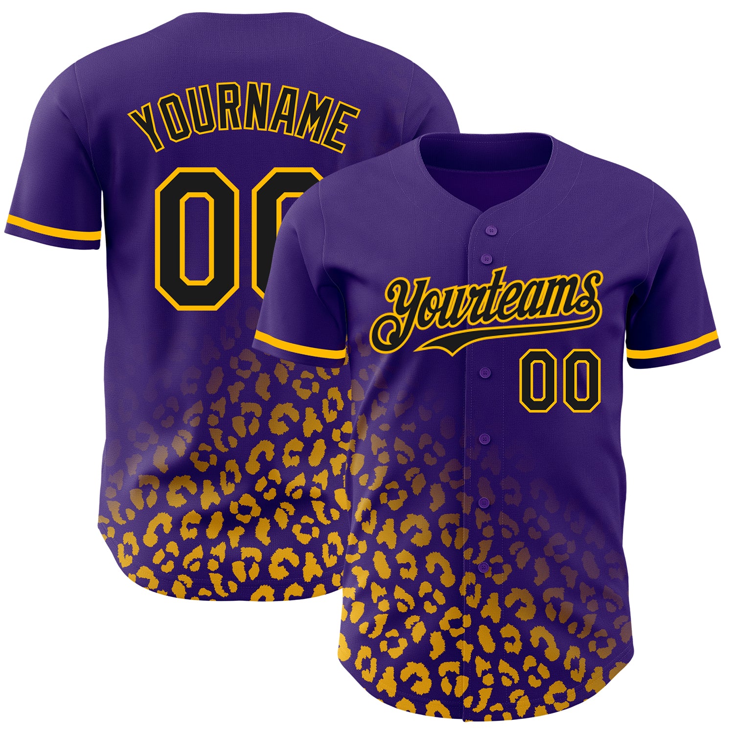 Personalized Purple Black-Gold 3D Pattern Design Leopard Print Fade Fashion Authentic Baseball Jersey Team Custom Name and Number