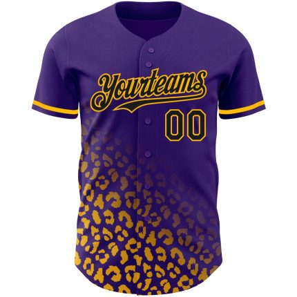 Personalized Purple Black-Gold 3D Pattern Design Leopard Print Fade Fashion Authentic Baseball Jersey Team Custom Name and Number