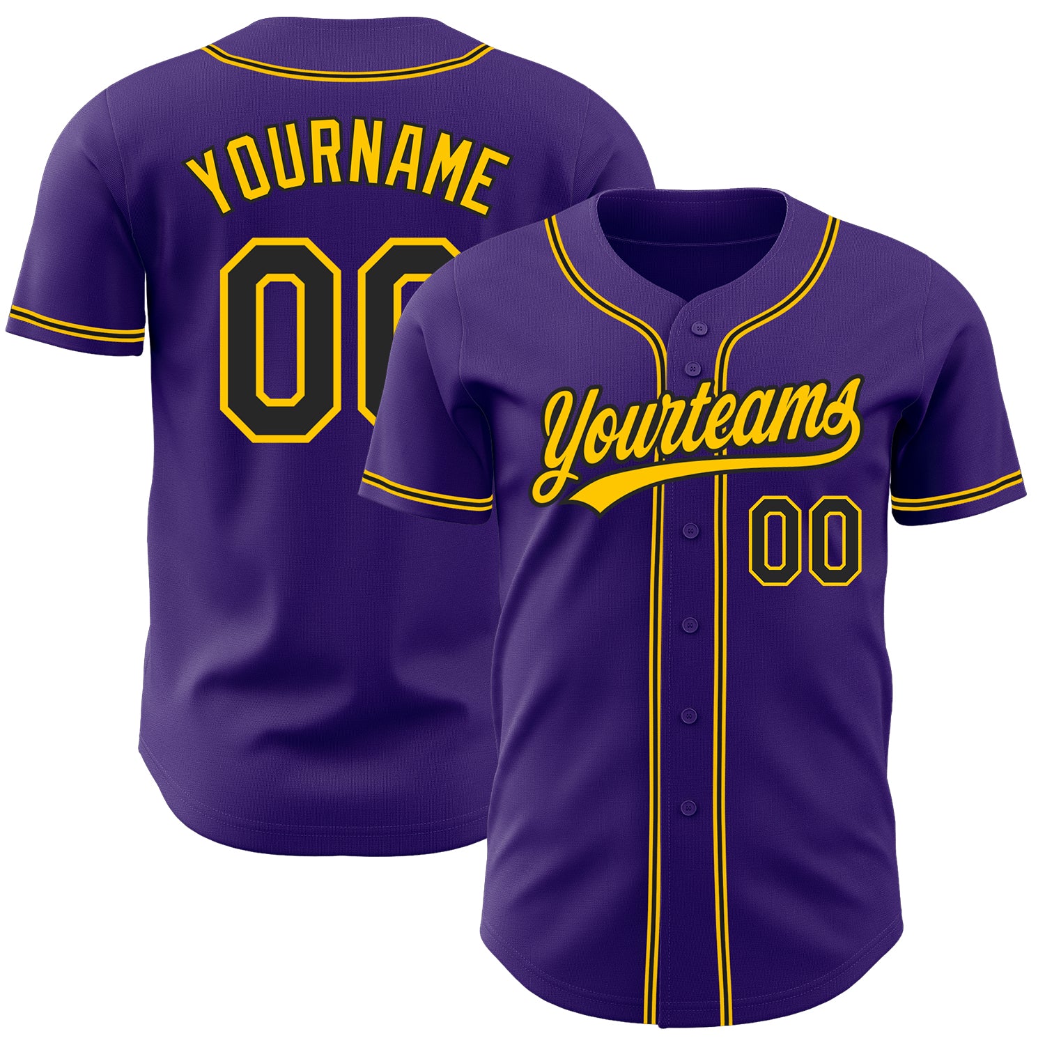 Personalized Purple Black-Gold Authentic Baseball Jersey