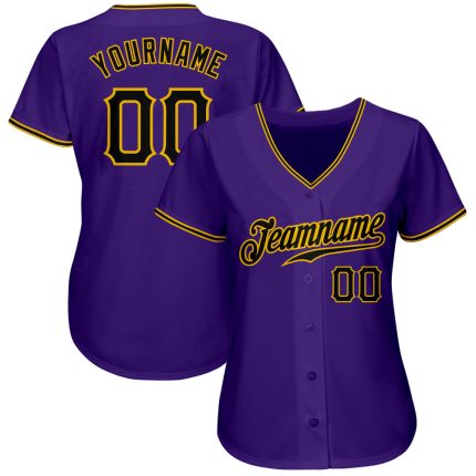 Personalized Purple Black-Gold Authentic Baseball Jersey Team Custom Name and Number