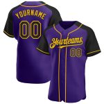 Personalized Purple Black-Gold Authentic Raglan Sleeves Baseball Jersey