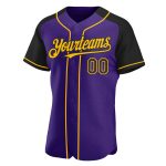 Personalized Purple Black-Gold Authentic Raglan Sleeves Baseball Jersey