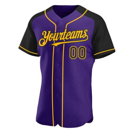 Personalized Purple Black-Gold Authentic Raglan Sleeves Baseball Jersey