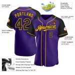 Personalized Purple Black-Gold Authentic Raglan Sleeves Baseball Jersey