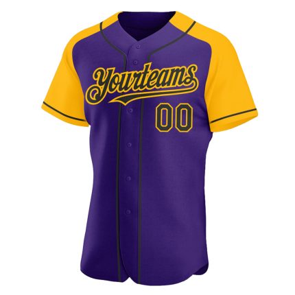 Personalized Purple Black-Gold Authentic Raglan Sleeves Baseball Jersey Team Custom Name and Number